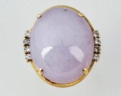 Huge Lavender Vintage Antique Jadeite 14KT Yellow Gold Jade Ring Diamond