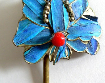 中国 清朝 カワセミ 羽根 ヘアピン かんざし アンティーク 中国 清朝