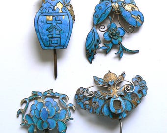 清朝時代のアンティーク天翠（點翠）ヘアピン - 特大 - Etsy 日本