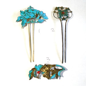 中国清朝カワセミ羽根ヘアピンかんざしアンティーク