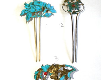 清朝時代のアンティーク天翠（點翠）ヘアピン - 特大 - Etsy 日本