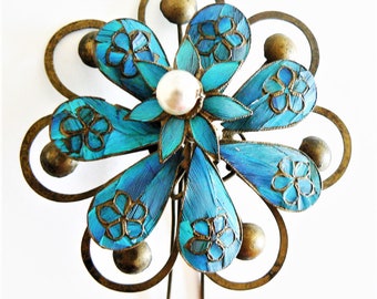 清朝時代のアンティーク天翠（點翠）ヘアピン - 特大 - Etsy 日本