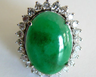 GIA CERTIFIED Cabochon Jadeite Jade Ring 14K Gold Grade A Vintage Antique