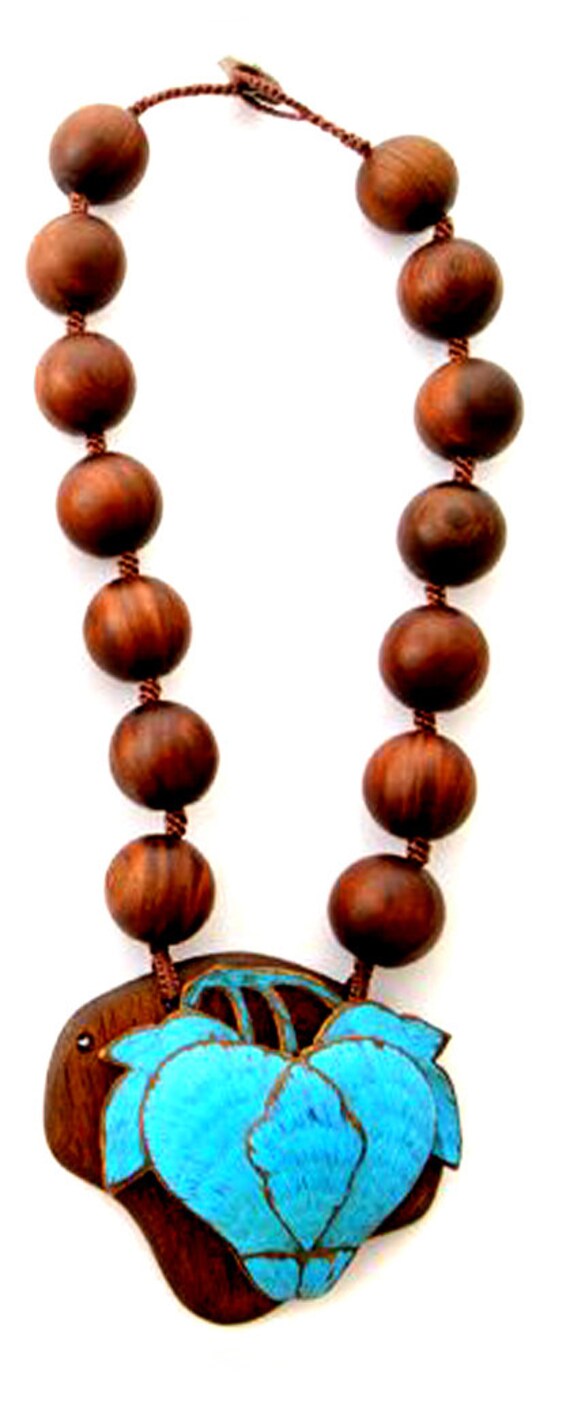 Qing Dynasty Kingfisher feather Necklace Wood Ant… - image 2