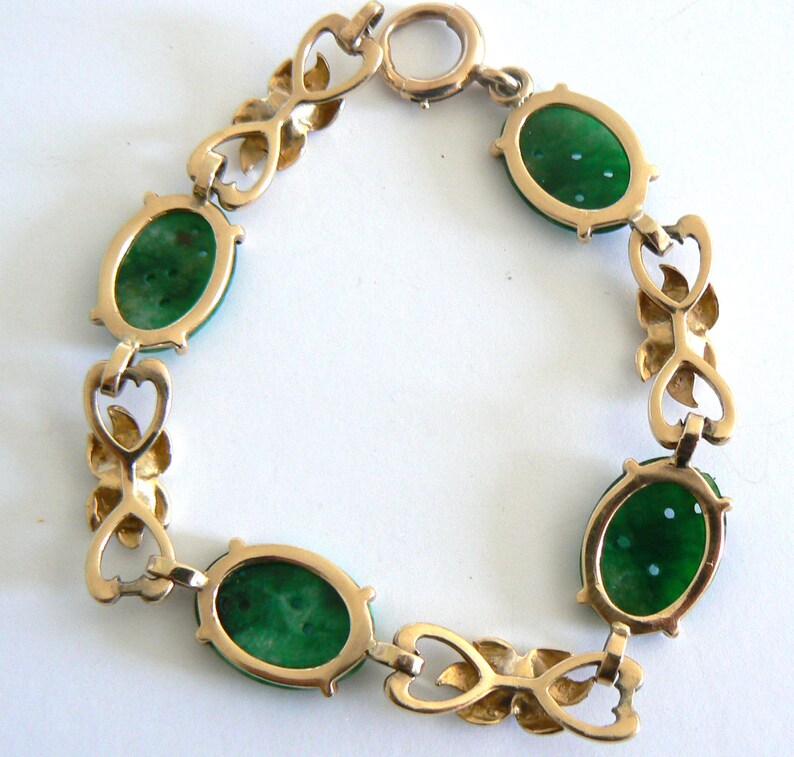 An Mid 20th Century 14KT Gold Natural Jade Bracelet A Grade | Etsy