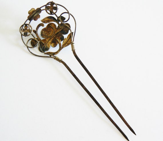 Large Qing Dynasty Kingfisher feather Hair Pin An… - image 3