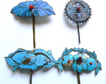 清朝時代のアンティーク天翠（點翠）ヘアピン - 特大 - Etsy 日本