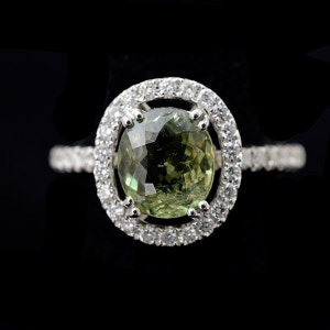 Certified Beautiful Demantoid Garnet Diamond 18k White Gold Ring Vintage Estate