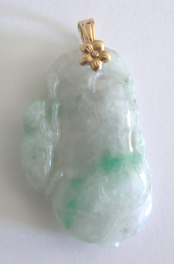 Happy Buddha 14K Gold JADE JADEITE Pendant Vintage