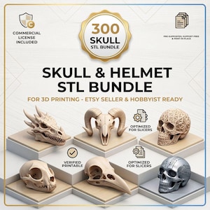 350+ Skull & Helmet STL Bundle, Horror Skull Collection, Mask Helmet STL Bundle, Dragon Skull STL Pack Commercial Use Bundle Lifetime Access