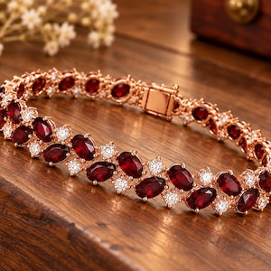 7.30 Round Cut | Ruby Gemstone Bracelet | 18K Rose Gold | IGL Certified