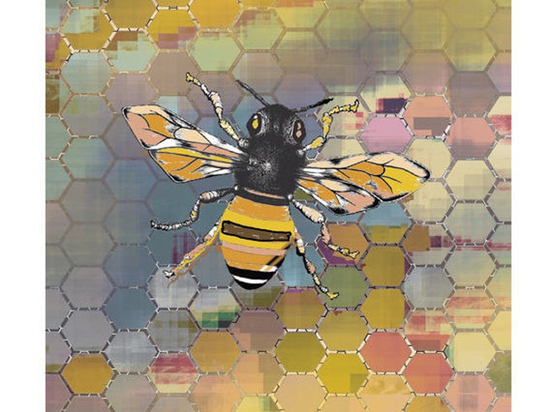 Bee Art Print, Honeycomb & Bee Art Poster, Geometric Art, Honey Bee Charm / 8X10 inches image 2