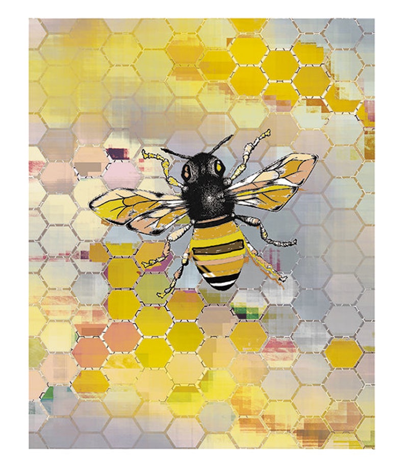 Bee Art Print, Honeycomb & Bee Art Poster, Geometric Art, Honey Bee Charm / 8X10 inches image 3