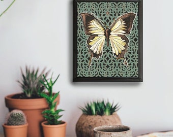 Butterfly Art Print, Wall Art, Home Decor, Crown Butterfly Art, Mixed Media, Butterfly Wings, For Her / 8x10in