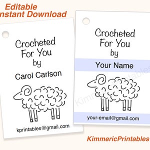 CROCHET TAGS~ Sheep ~ Editable ~ Printable ~ Hang Tags ~ Instant Download ~ Crocheted ~ DIY ~ Gift Tags ~ Digital ~ Price Tags ~ For You
