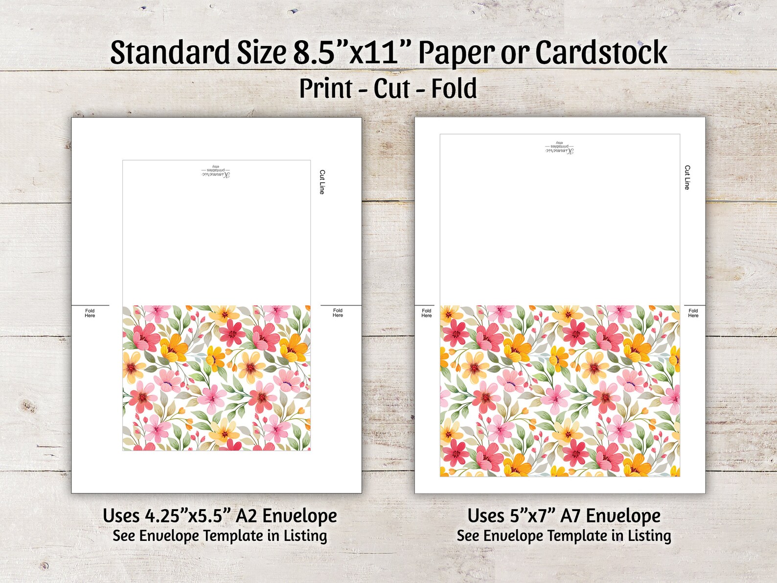 PRINTABLE SET of 4 Notecards,envelope Templates Included,printable ...