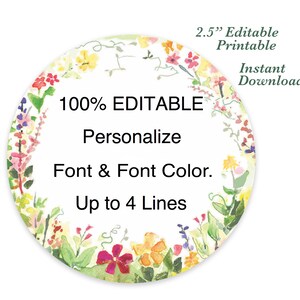 EDITABLE PRINTABLE 2.5&quot; Wildflower All Purpose Labels, Stickers, Labels,Instant Download,Printable,DIY, Mason Jars,Party Favors,Topper
