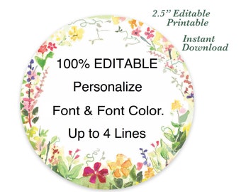 Wildflower Labels, Editable Stickers, Mason Jar Party Favors (Digital Download)