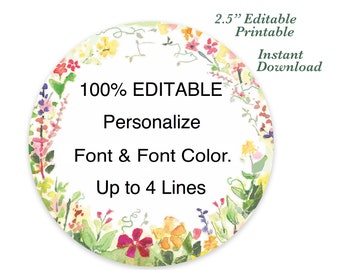 EDITABLE PRINTABLE 2.5" Wildflower All Purpose Labels, Stickers, Labels,Instant Download,Printable,DIY, Mason Jars,Party Favors,Topper