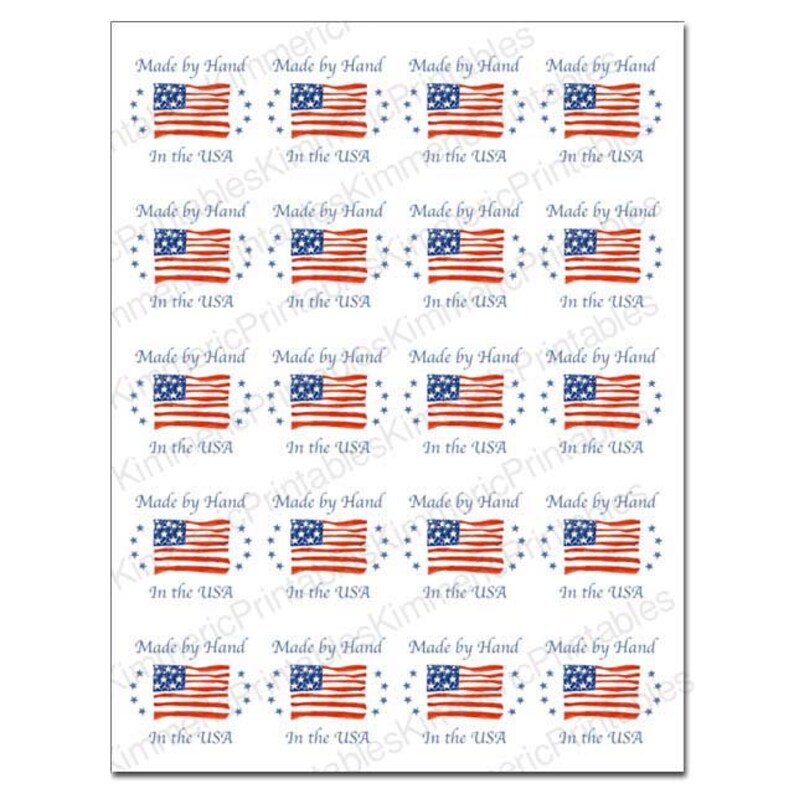 INSTANT DOWNLOAD Made by Hand in The USA Hang Tags American Flag Crafts Gift Tags Tie On Tags Patriotic Price Tags July 4th