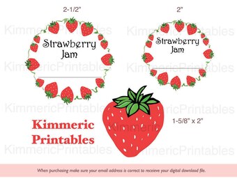 Digital Canning Labels, Hang Tags, Strawberry Jam, Downloadable, Printable, DIY, Clip Art, JPG, Toppers