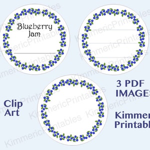 Printable BLUEBERRY JAM Canning Labels, Mix&#39;n Match Hang Tags, Mason Jars, Lids, Downloadable, DIY, Clipart for Crafts