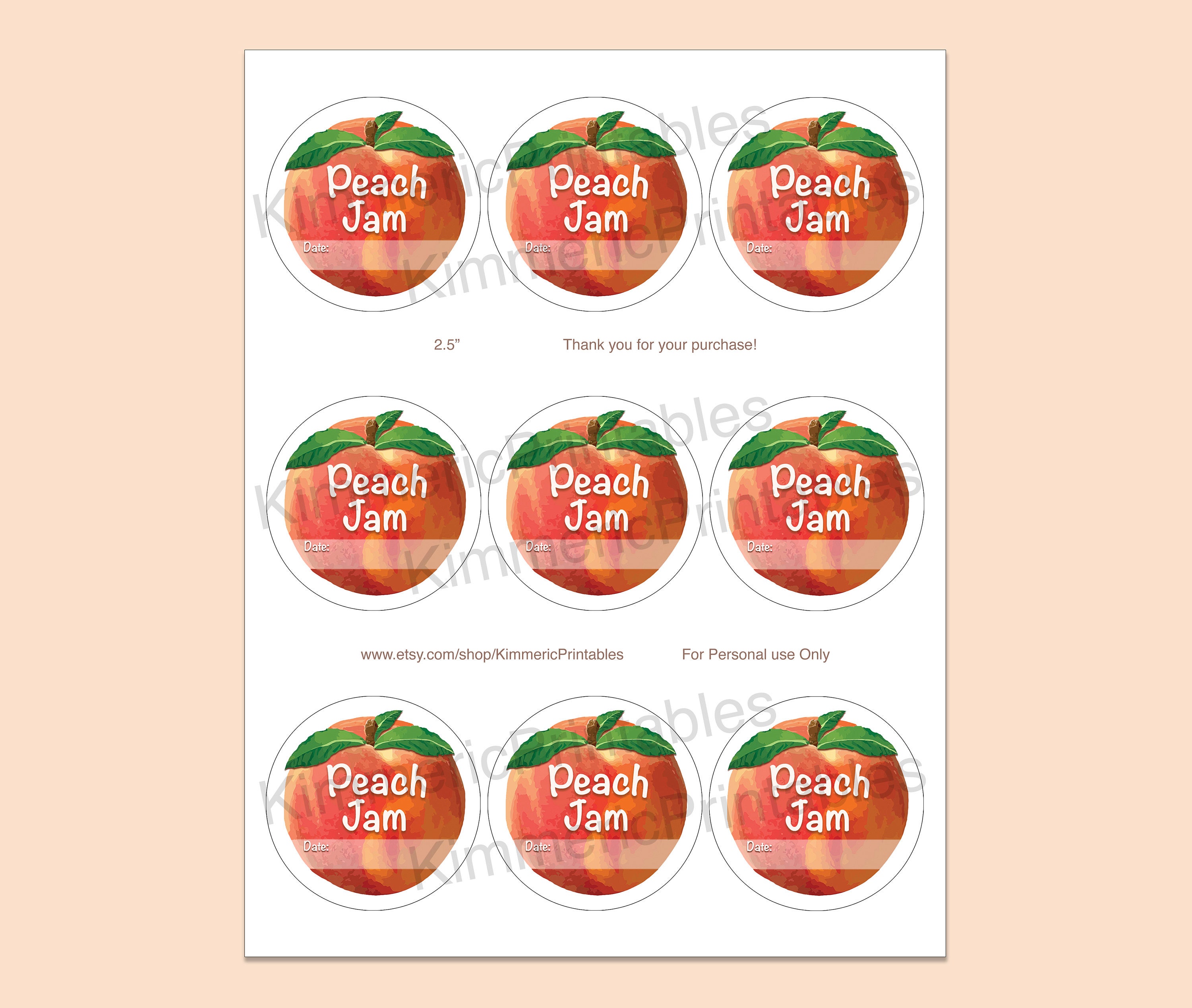 Printable PEACH JAM Canning Labels,peach Hang Tags,mason Jar Labels ...