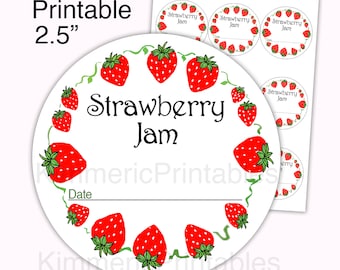 PRINTABLE STRAWBERRY Jam 2.5 inch,Homemade Jam Label,Canning labels,Mason Jars Lids,Jam Labels,Jam Label,Mason Jar Labels,Jam Stickers