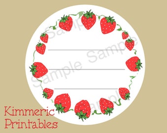 Printable Strawberry Canning Labels, Jar Stickers (Digital Download)