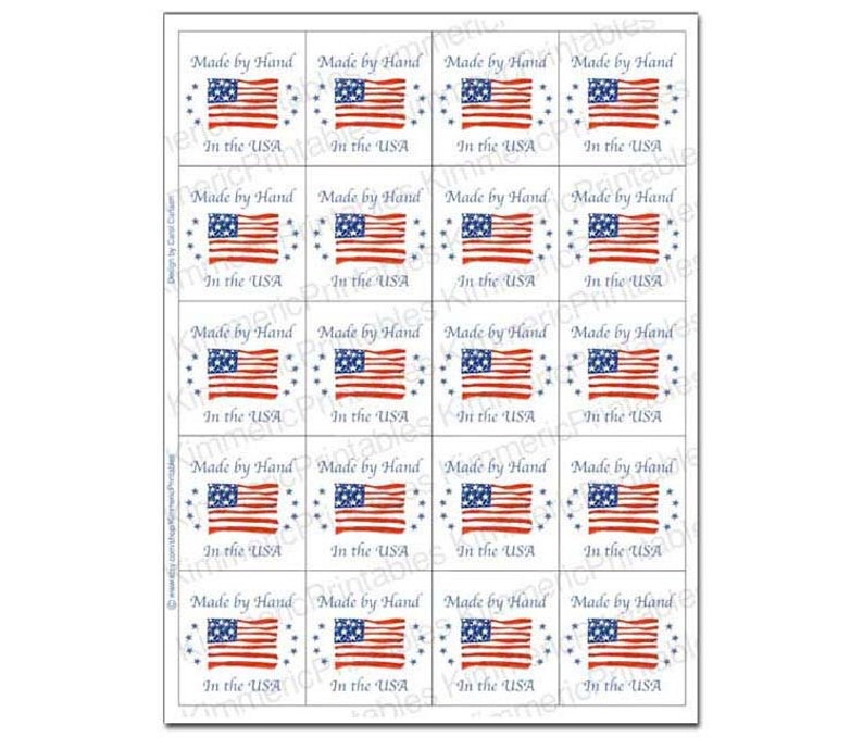 INSTANT DOWNLOAD Made by Hand in The USA Hang Tags American Flag Crafts Gift Tags Tie On Tags Patriotic Price Tags July 4th