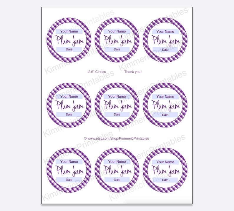 EDITABLE PRINTABLE Plum Jam 2 5 Inchcanning Labels Hang Etsy