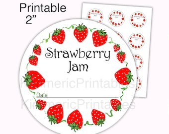 PRINTABLE STRAWBERRY Jam 2 inch,Homemade Jam Label,Canning labels,Mason Jars Lids,Jam Labels,Jam Label,Mason Jar Labels,Jam Stickers