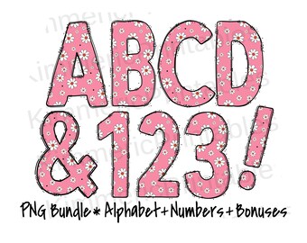 Doodle Alphabet PNG Bundle, Blumen Buchstaben (Digitaler Download)