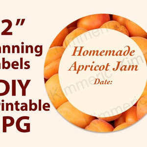 2&quot; PRINTABLE APRICOT Jam Canning Labels, Simple Rustic, Hang Tags, Mason Jars, Lids, Downloadable, DIY, Favors