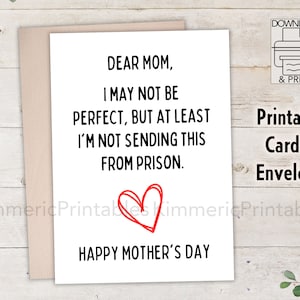 Tarjeta y sobre del Día de la Madre IMPRIMIBLE, Regalo del Día de la Madre, Regalo para mamá, Tarjeta imprimible, Día de la Madre divertido, Tarjeta simple del Día de la Madre, Tarjeta para mamá
