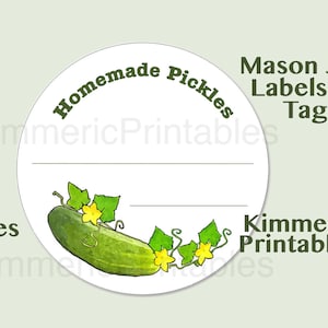 Imprimable HOMEMADE PICKLES Étiquettes de mise en conserve, Étiquettes volantes, Mason Jars, Couvercles, Téléchargeable, DIY, Clip Art