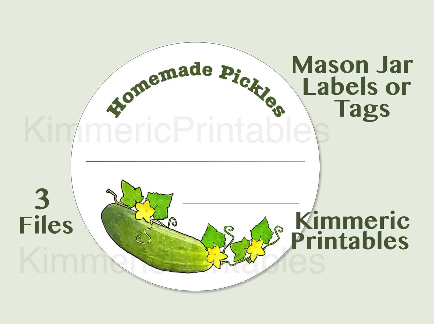 Printable HOMEMADE PICKLES Canning Labels, Hang Tags, Mason Jars, Lids