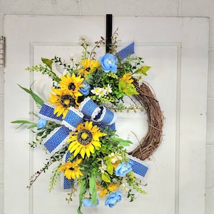 Sunflower and Ranunculus Spring Summer Wreath -22-inch Artificial ...