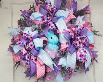 Easter Bunny Wreath For Front Door, Spring Wreath, Faux Floral Wreath, Easter Decor
