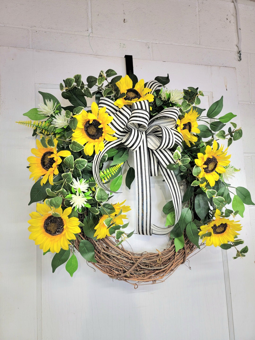 Spring Sunflower Grapevine Wreath for Front Door, Spring Greenery ...