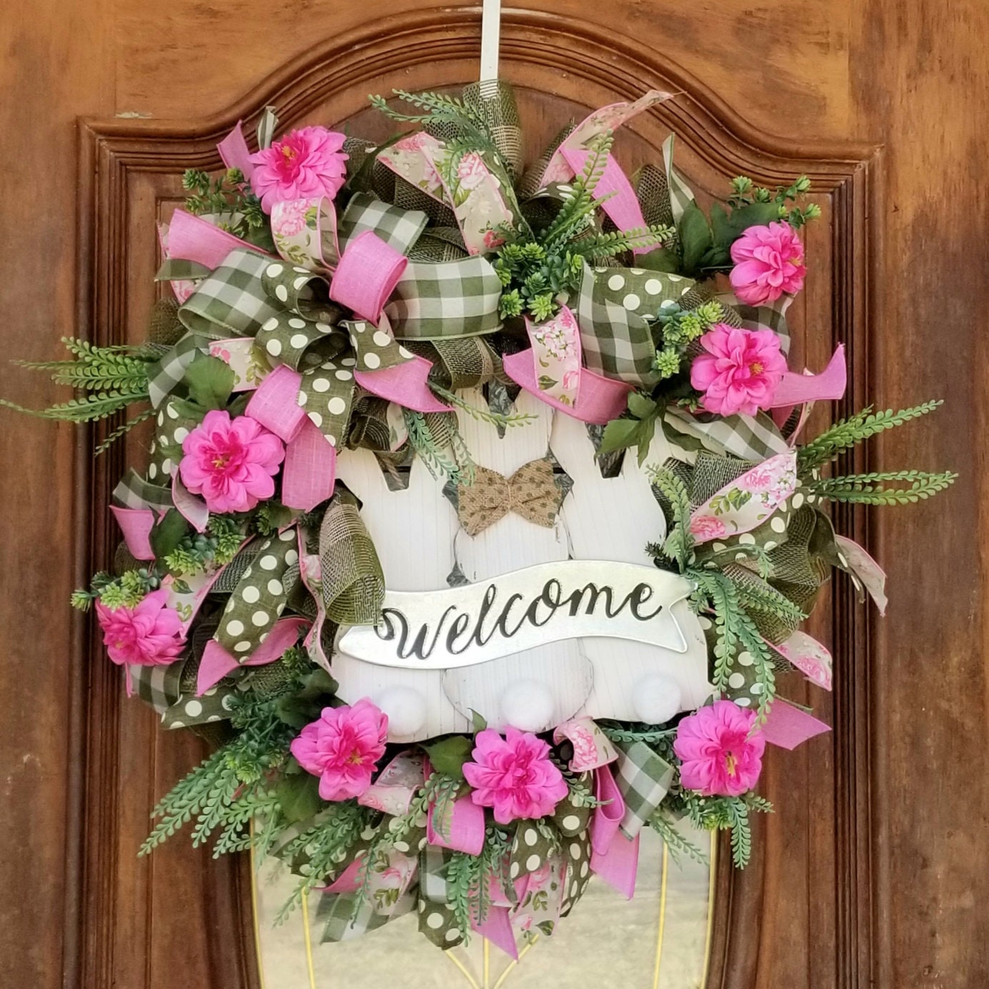 Spring Easter Wreath for Front Door Easter Bunny Wreath Pink | Etsy