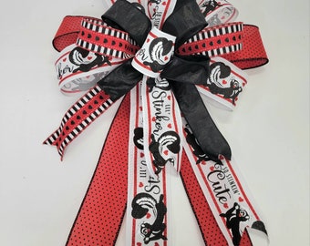 Valentines Bow For Lantern, Wreath Bow, Black and Red Valentine Decor, Mailbox Bow, Candle Bow, Mantle Decor