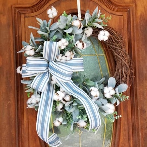 Summer Farmhouse Grapevine Wreath, Cotton Lambs Ear Eucaluptus  Wreath, Everyday Floral Wreath, Wreath for Front Door