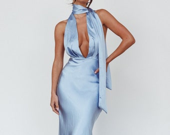 Italia azure halterneck maxi dress