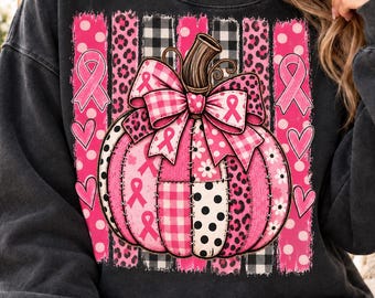 Breast Cancer Awareness Pumpkin Patch PNG, Pink Ribbon Faux Glitter, October Shirt Design