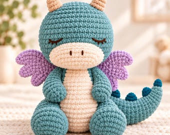 Baby Dragon Crochet Pattern PDF, Sleepy Amigurumi Plush, Woodland Fantasy Digital Download