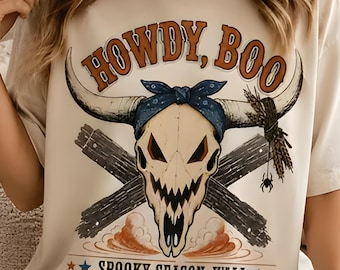 Howdy Boo Halloween Shirt, Western Cowboy Skull Tee, Spooky Season Graphic T-Shirt