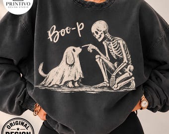 Boo-P Ghost Dog PNG, Halloween Dog Design, Retro Skeleton Clipart, Spooky Dog Lover Gift, Funny Halloween Digital Download