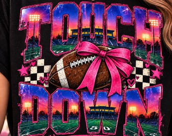 Pink Coquette Football Touchdown PNG, Game Day Bow Design, Mama Shirt Graphic