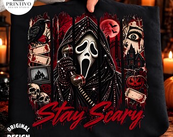 Stay Scary PNG, Halloween Horror PNG, Spooky Season PNG, Horror Aesthetic, Scary Mask Design, Gothic Halloween, Horror Fan Gift